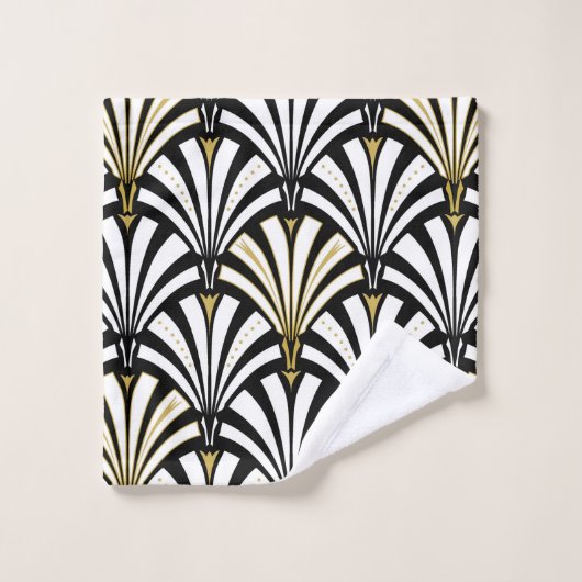 Art Deco Fan Pattern, zwart-wit Bad Handdoek (Wasdoekje)