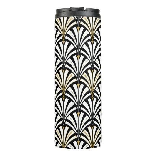 Art Deco Fan Pattern, zwart-wit Thermosbeker (Achterkant)