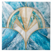Art Deco Fan Shell - Blauw en Wit Marmer Tegeltje (Voorkant)