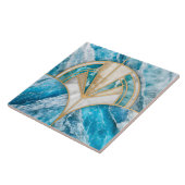 Art Deco Fan Shell - Blauw en Wit Marmer Tegeltje (Zijkant)