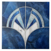 Art Deco Fan Shell - Blauw en Wit Marmer Tegeltje (Voorkant)