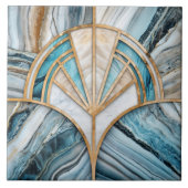 Art Deco Fan Shell - Travertijn en blauw Marmer Tegeltje (Voorkant)