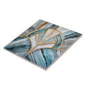 Art Deco Fan Shell - Travertijn en blauw Marmer Tegeltje (Zijkant)
