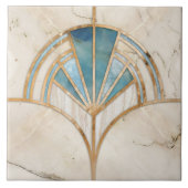 Art Deco Fan Shell - Travertijn en blauw Marmer Tegeltje (Voorkant)