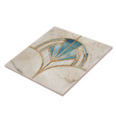 Art Deco Fan Shell - Travertijn en blauw Marmer Tegeltje (Zijkant)