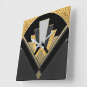 Art Deco Fan Style (Gold) Vierkante Klok (Hoek)