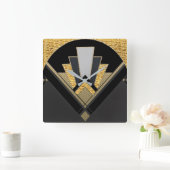 Art Deco Fan Style (Gold) Vierkante Klok (Huis)