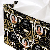 Art Deco Fan Verjaardag Faux Glitter Foto Zwart Groot Cadeauzakje