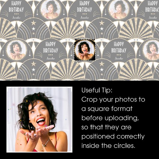 Art Deco Fan Verjaardag Faux Glitter Foto Zwart Groot Cadeauzakje