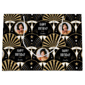 Art Deco Fan Verjaardag Faux Glitter Foto Zwart Groot Cadeauzakje (Voorkant)