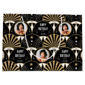 Art Deco Fan Verjaardag Faux Glitter Foto Zwart Groot Cadeauzakje (Achterkant)