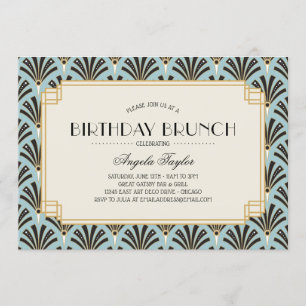 Art Deco Fans Birthday Brunch Blue Kaart