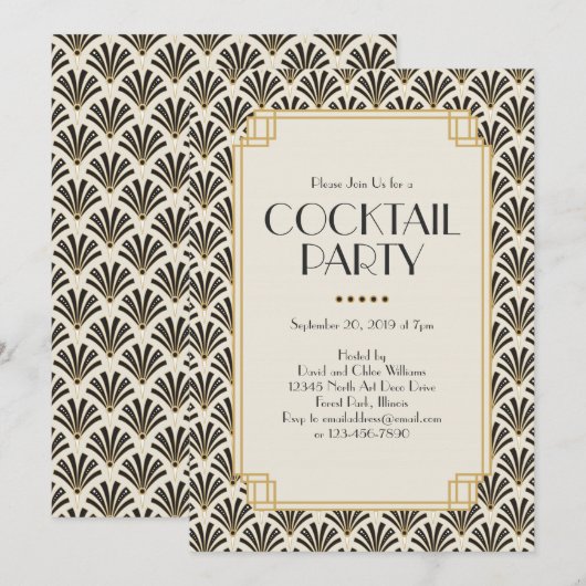 Art Deco Fans Cocktail Party 3 Kaart (Voorkant / Achterkant)