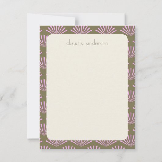 Art Deco Fans in Olive en Lila persoonlijke naam Notitiekaartje (Voorkant)