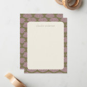 Art Deco Fans in Olive en Lila persoonlijke naam Notitiekaartje (Voorkant / Achterkant in situ)