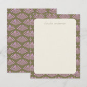 Art Deco Fans in Olive en Lila persoonlijke naam Notitiekaartje (Voorkant / Achterkant)