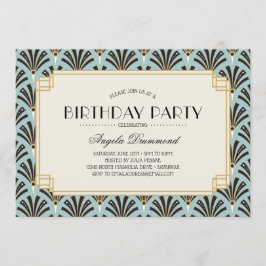 Art Deco Fans Retirement Party Blue Kaart