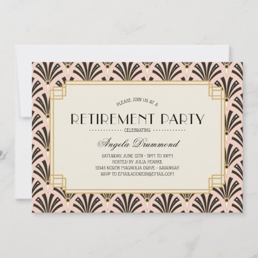 Art Deco Fans Retirement Party Blush Pink Kaart (Voorkant)