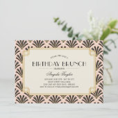 Art Deco Fans Verjaardagsbrunch in Blush Pink Kaart (Staand voorkant)