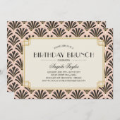 Art Deco Fans Verjaardagsbrunch in Blush Pink Kaart (Voorkant / Achterkant)