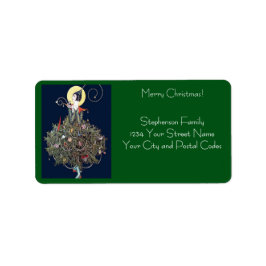 Art Deco Fashion Christmas Tree Retro Address Etiket