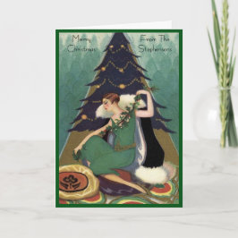 Art Deco Fashion Christmas Tree Retro Blank Inside Feestdagen Kaart