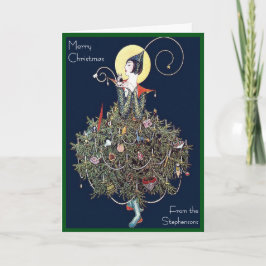 Art Deco Fashion Christmas Tree Retro Blank Inside Feestdagen Kaart