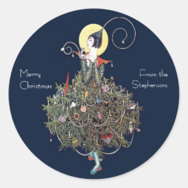 Art Deco Fashion Christmas Tree Retro Ronde Sticker