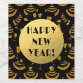 Art Deco Faux-Folie | Zwart-witwasprogramma's Wijn Etiket (Enkel label)