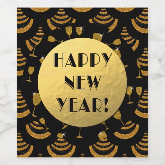 Art Deco Faux-Folie | Zwart-witwasprogramma's Wijn Etiket (Enkel label)