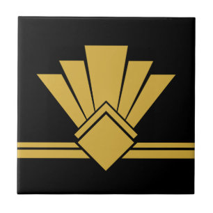 Art Deco Faux Gold Black Chic Geometric Border 04 Tegeltje
