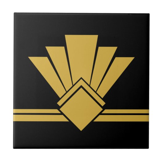 Art Deco Faux Gold Black Chic Geometric Border 04 Tegeltje (Voorkant)