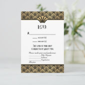 Art Deco Faux Gold Black Classic Wedding RSVP (Staand voorkant)