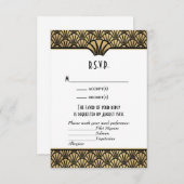 Art Deco Faux Gold Black Classic Wedding RSVP (Voorkant / Achterkant)