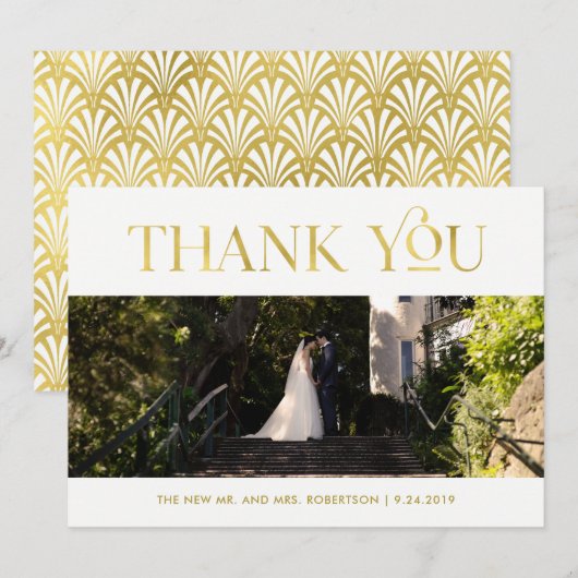 Art Deco Faux Gold op wit | Foto Dank je wel Bedankkaart (Voorkant / Achterkant)