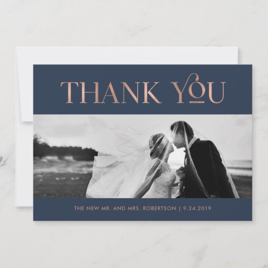 Art Deco Faux Roos Gold voor de marine | Foto Dank Bedankkaart (Voorkant)