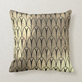 Art Deco Faux Sepia Black Gold Scales Seashells Kussen