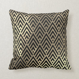 Art Deco Faux Sepia Black Gold Triangles Geometry Kussen