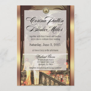 Art Deco Faux Vellum Metallic Champagne Wedding Kaart