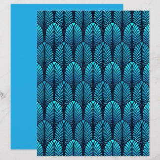 Art Deco Feather Pattern, Cerulean Blue