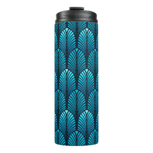 Art Deco Feather Pattern, Cerulean Blue Thermosbeker