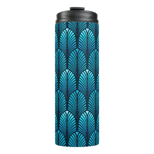 Art Deco Feather Pattern, Cerulean Blue Thermosbeker (Voorkant)