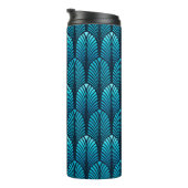 Art Deco Feather Pattern, Cerulean Blue Thermosbeker (Geroteerd rechts)