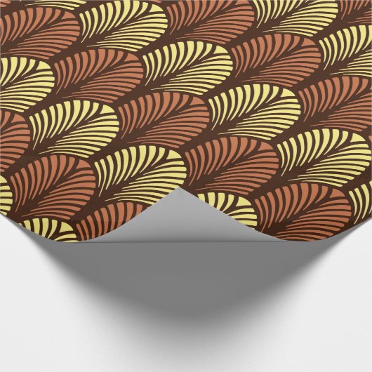 Art Deco Feather Pattern, Dark Brown and Rust Cadeaupapier (Hoek)