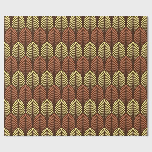 Art Deco Feather Pattern, Dark Brown and Rust Cadeaupapier (Vlak)