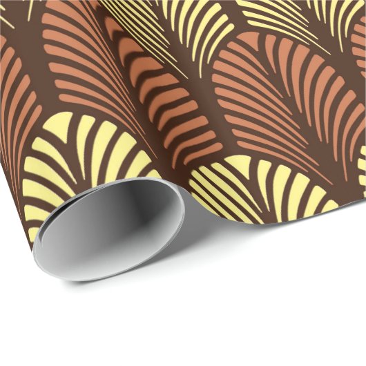 Art Deco Feather Pattern, Dark Brown and Rust Cadeaupapier (Rol Hoek)
