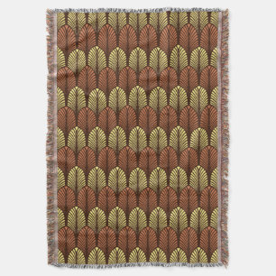 Art Deco Feather Pattern, Dark Brown and Rust Deken