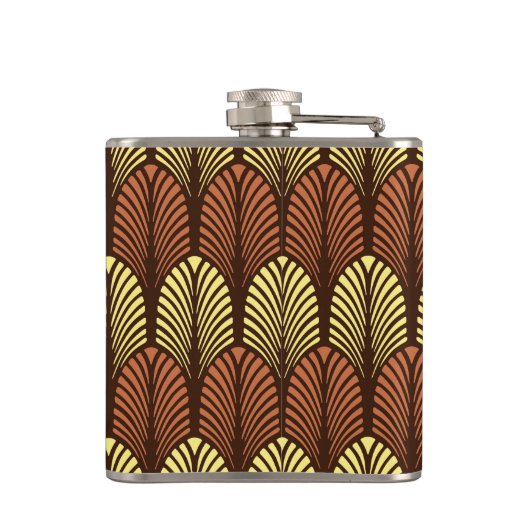 Art Deco Feather Pattern, Dark Brown and Rust Heupfles (Achterkant)