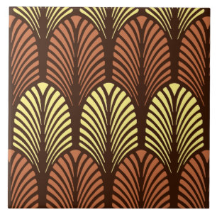 Art Deco Feather Pattern, Dark Brown and Rust Tegeltje
