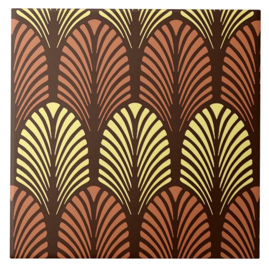Art Deco Feather Pattern, Dark Brown and Rust Tegeltje (Voorkant)